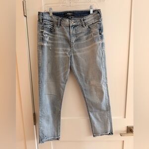 Silver Jeans Light Blue Cropped Distressed Ankle Jeans